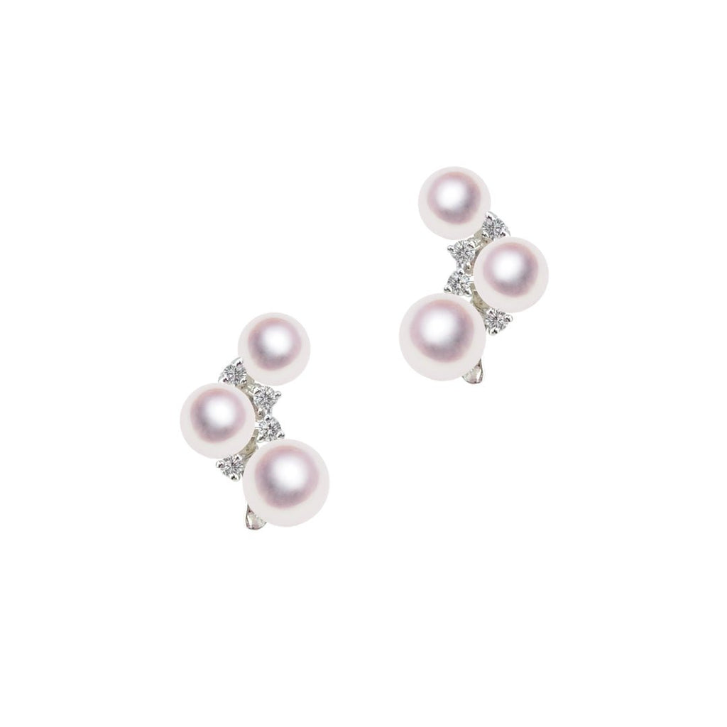 K18WG 4.5~6.0mm Design pierced earrings D0.10ct | Tensei Pearl 
