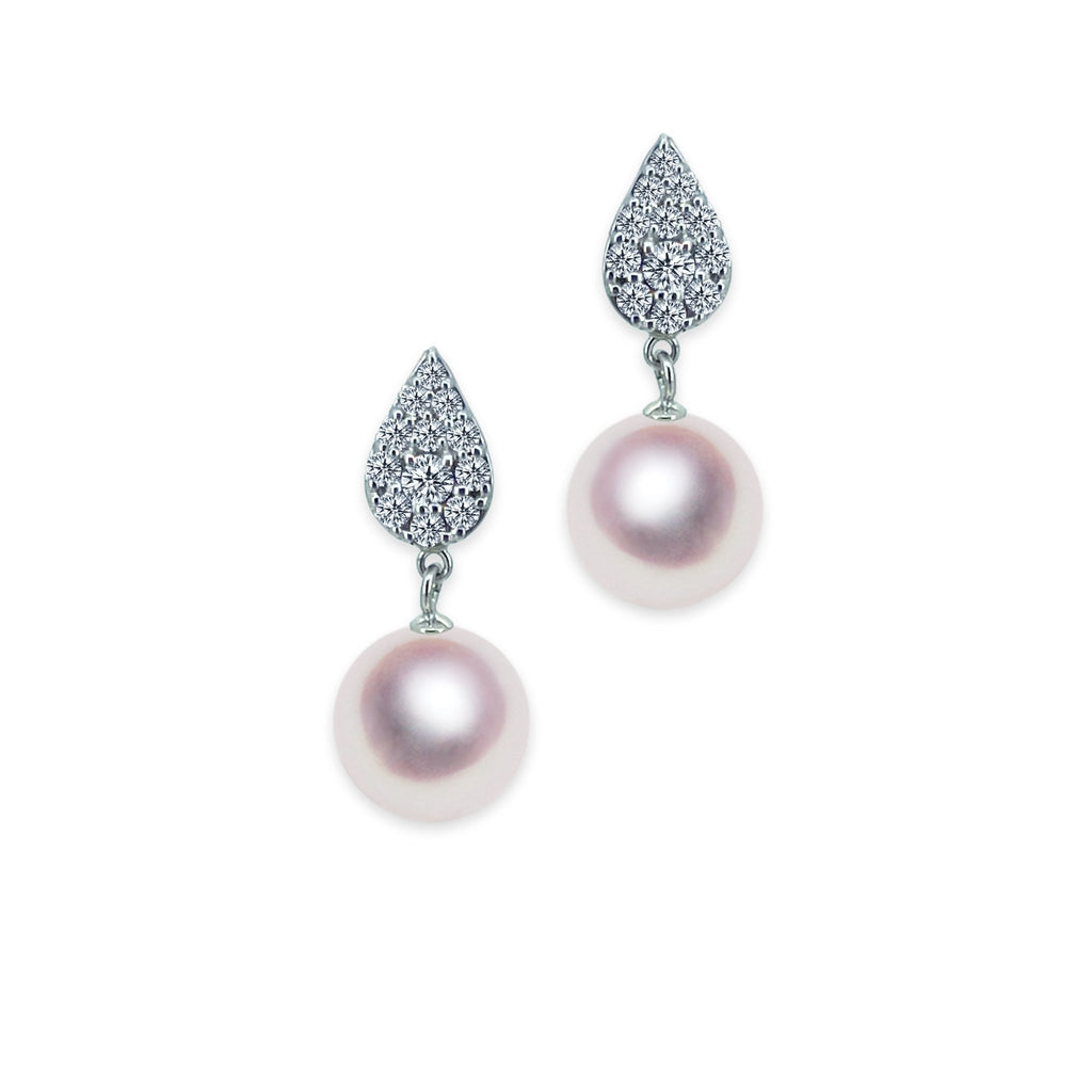 K18WG 8.5mm Design pierced earrings D0.30ct | Tensei Pearl Online ...