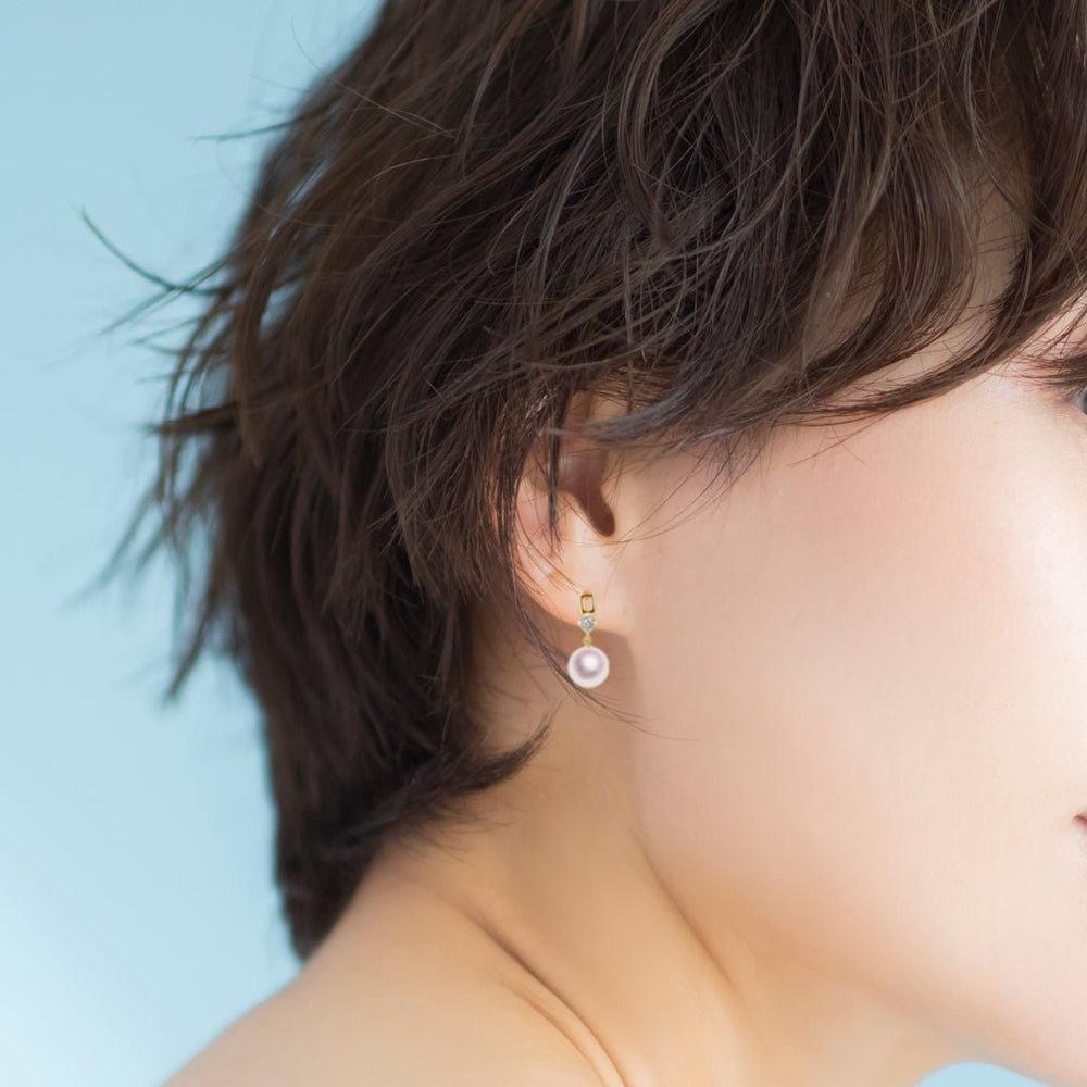 K18 7.5㎜ デザインピアス ホワイトトパーズ | Tensei Pearl Online