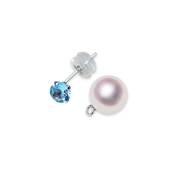 November birthstone K18 7.5㎜ 2way Design Earrings Blue Topaz -TENSEI PEARL ONLINE STORE Tenari Pearl Official Mail Order Shop
