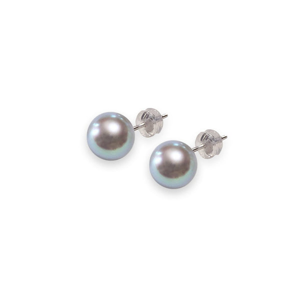 K14WG 8.5mm Grey Simple pierced earrings | Tensei Pearl Online