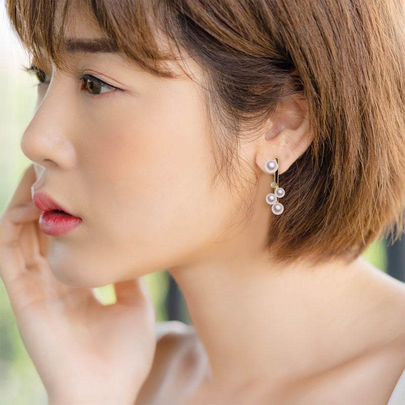 K18 5.5~6.0㎜ デザインピアス D0.04ct | Tensei Pearl Online Store