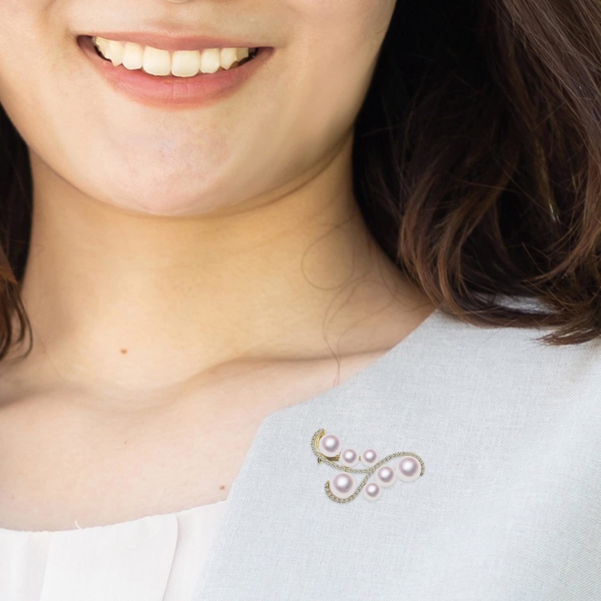 K14ネックレス&ブローチナチュラルカラー真珠 パール シルバー /K14ネックレス/イヤリングセット(オーロラロゼ