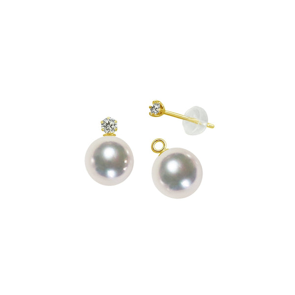 K18 7.5㎜ 2WAY Design Earrings D0.1CT -TENSEI PEARL ONLINE STORE Tensei Pearl Shop