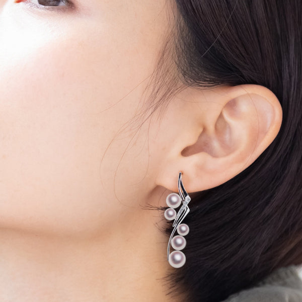 K18WG 4.5〜7.0㎜设计耳环D0.06CT -tensei珍珠在线商店Tenari Pearl官方邮购商店