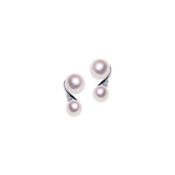 K18WG 5.5/7.0mm Design Earrings D0.04ct -TENSEI PEARL ONLINE STORE Tenari Pearl Official Mail Order Shop